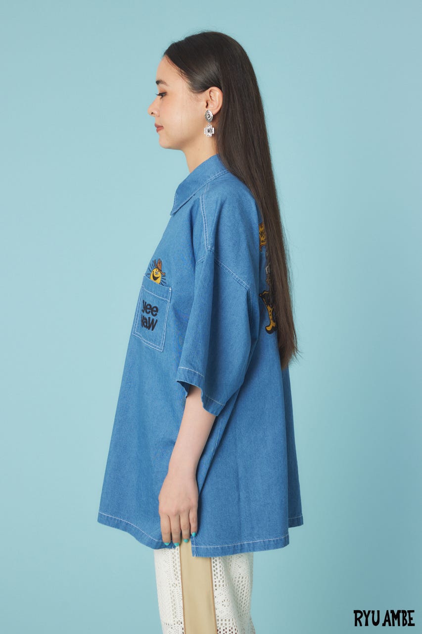 【UNISEX】(Ryu Ambe)Yee Haw シャツ BLU FREE