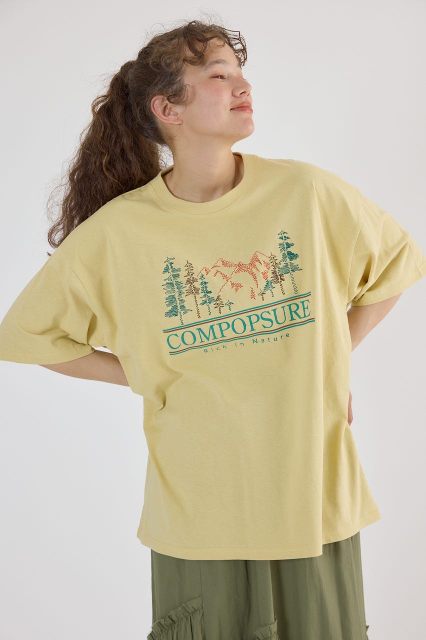 Embroidery motif Tシャツ YEL L
