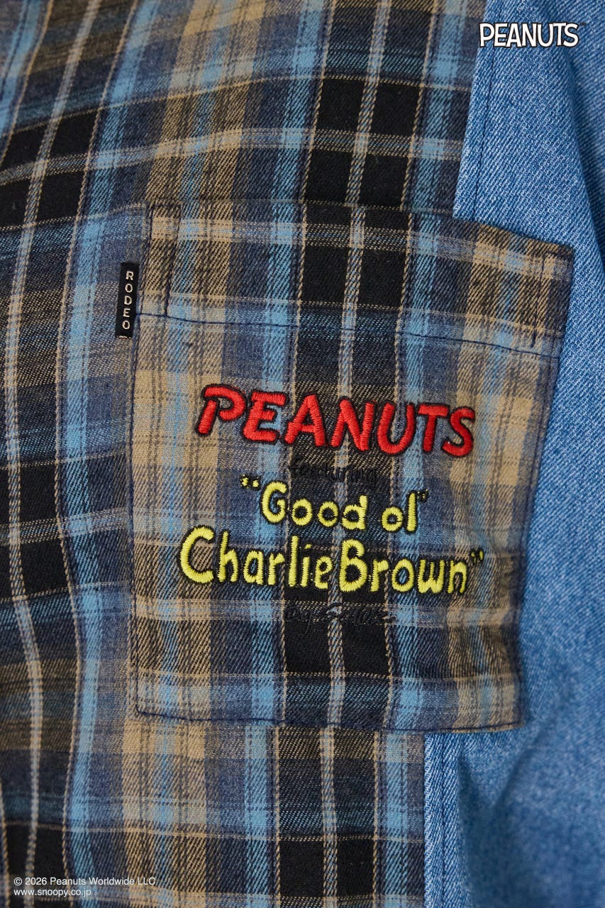 【UNISEX】(PEANUTS)チェック×デニムドッキングシャツ 柄BLU FREE
