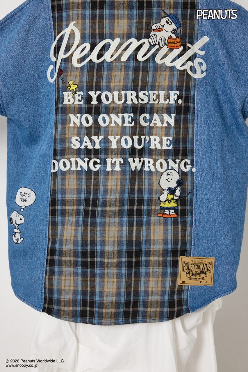 【UNISEX】(PEANUTS)チェック×デニムドッキングシャツ 柄BLU FREE
