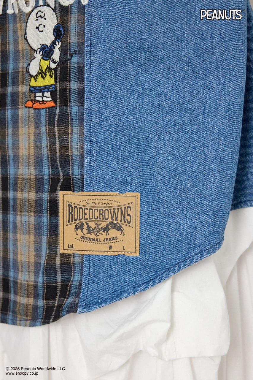 【UNISEX】(PEANUTS)チェック×デニムドッキングシャツ 柄BLU FREE