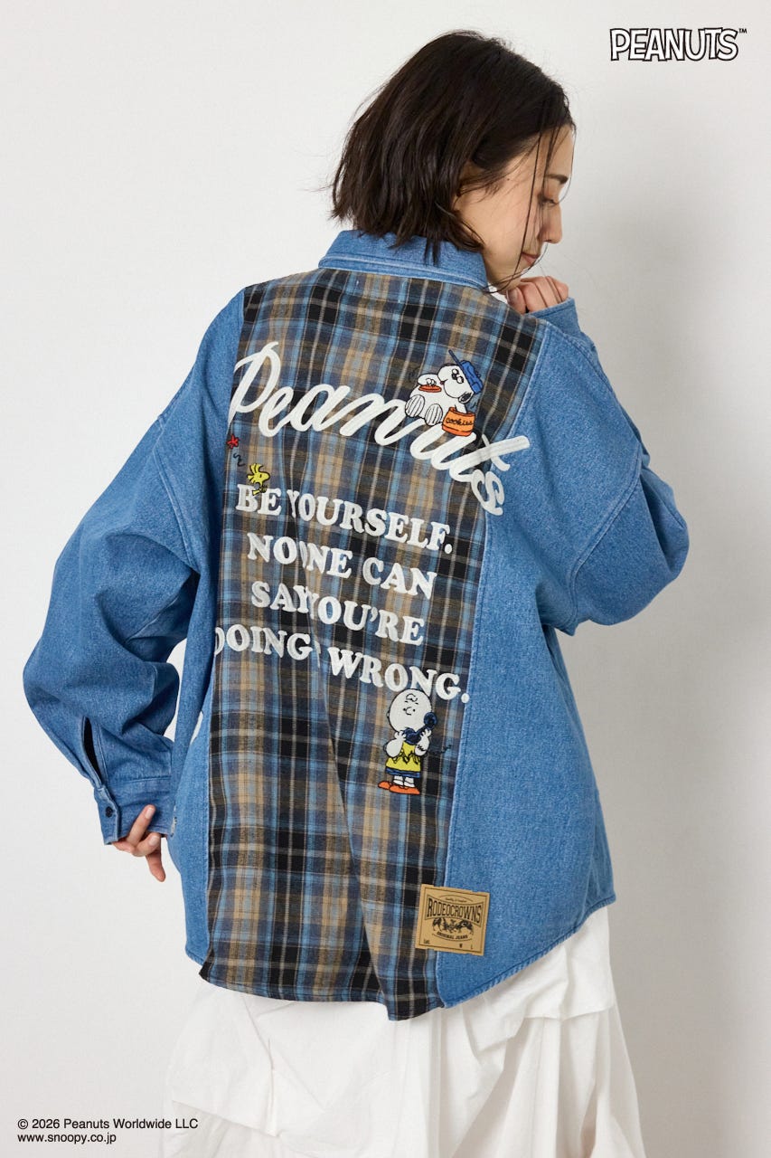 【UNISEX】(PEANUTS)チェック×デニムドッキングシャツ 柄BLU FREE