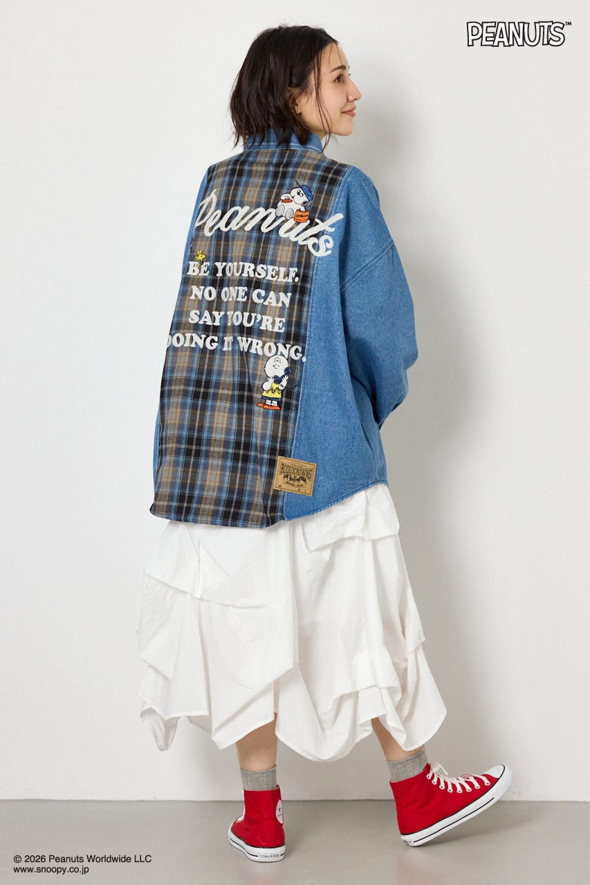 【UNISEX】(PEANUTS)チェック×デニムドッキングシャツ 柄BLU FREE