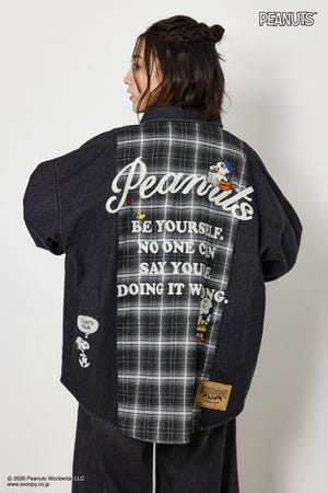 【UNISEX】(PEANUTS)チェック×デニムドッキングシャツ