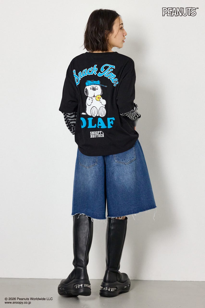 【UNISEX】(PEANUTS)フェイクレイヤードロングTシャツ BLK L