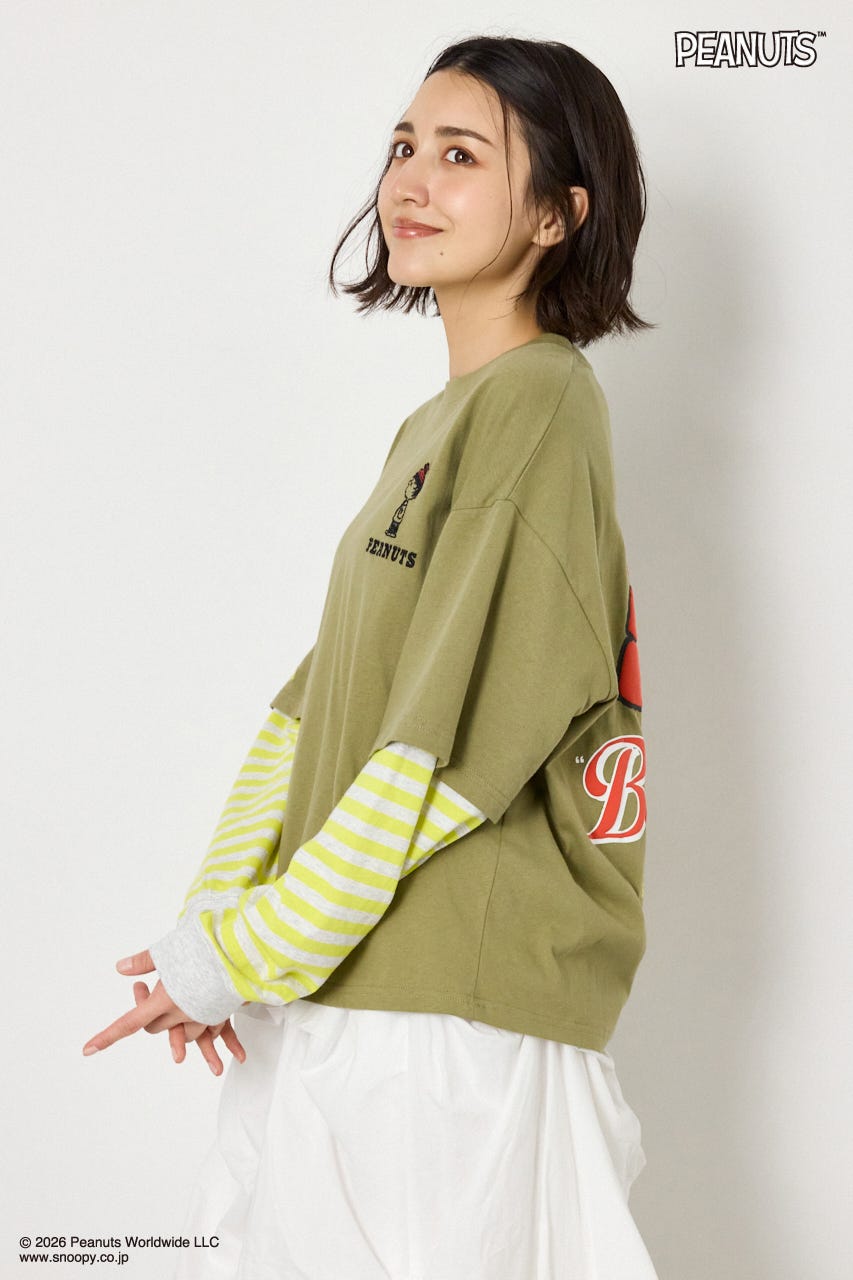 【UNISEX】(PEANUTS)フェイクレイヤードロングTシャツ KHA L