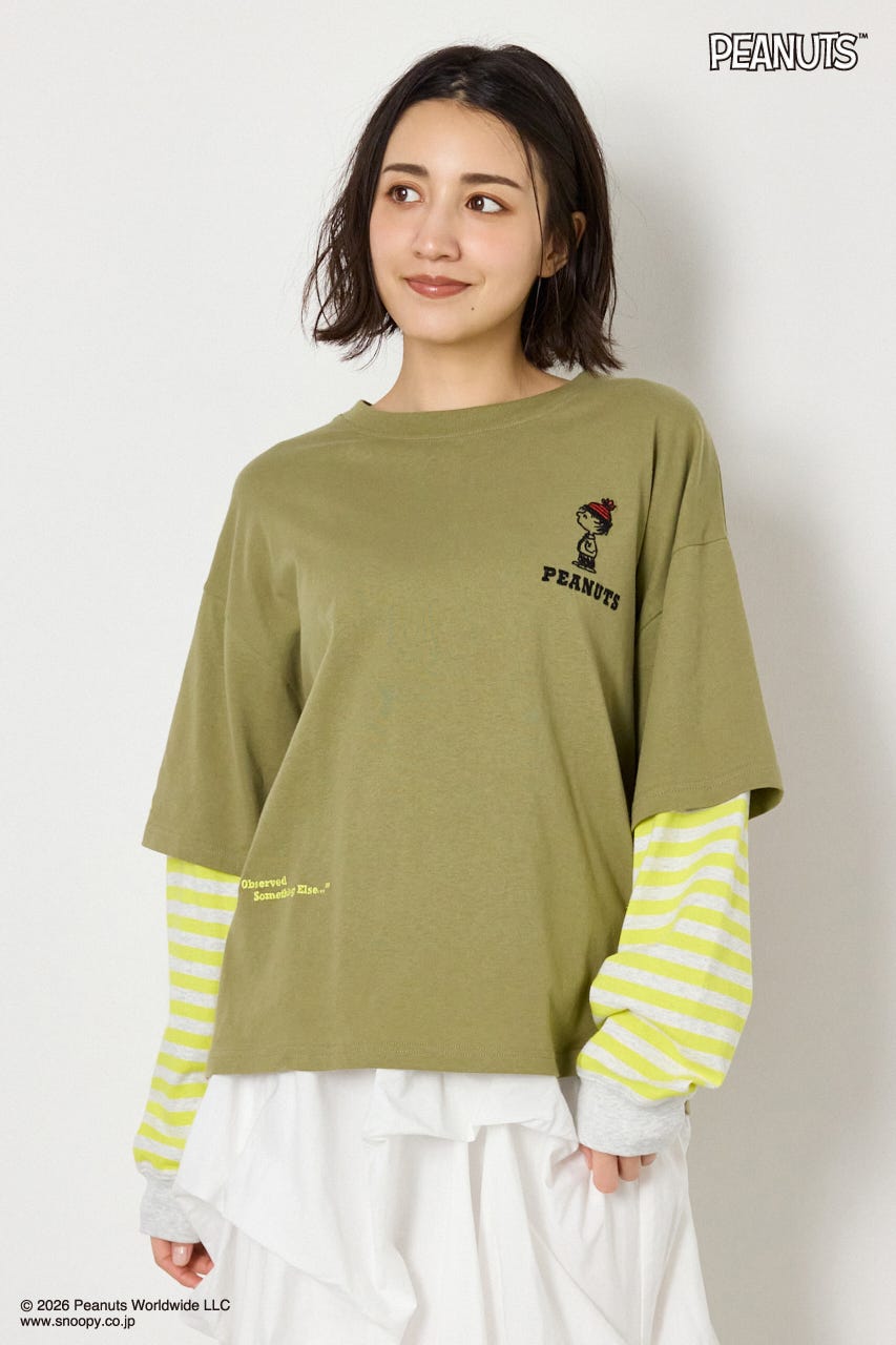 【UNISEX】(PEANUTS)フェイクレイヤードロングTシャツ KHA L