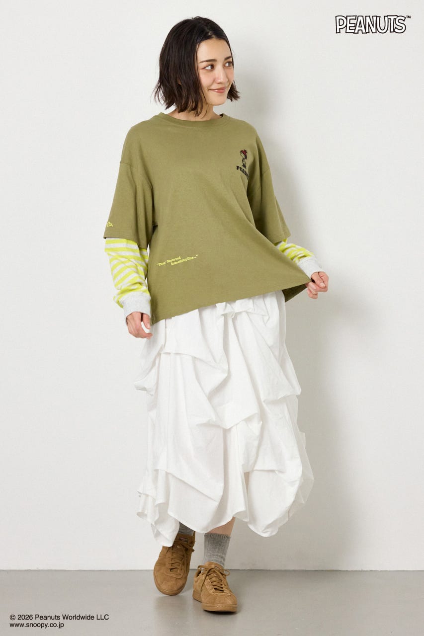 【UNISEX】(PEANUTS)フェイクレイヤードロングTシャツ KHA L