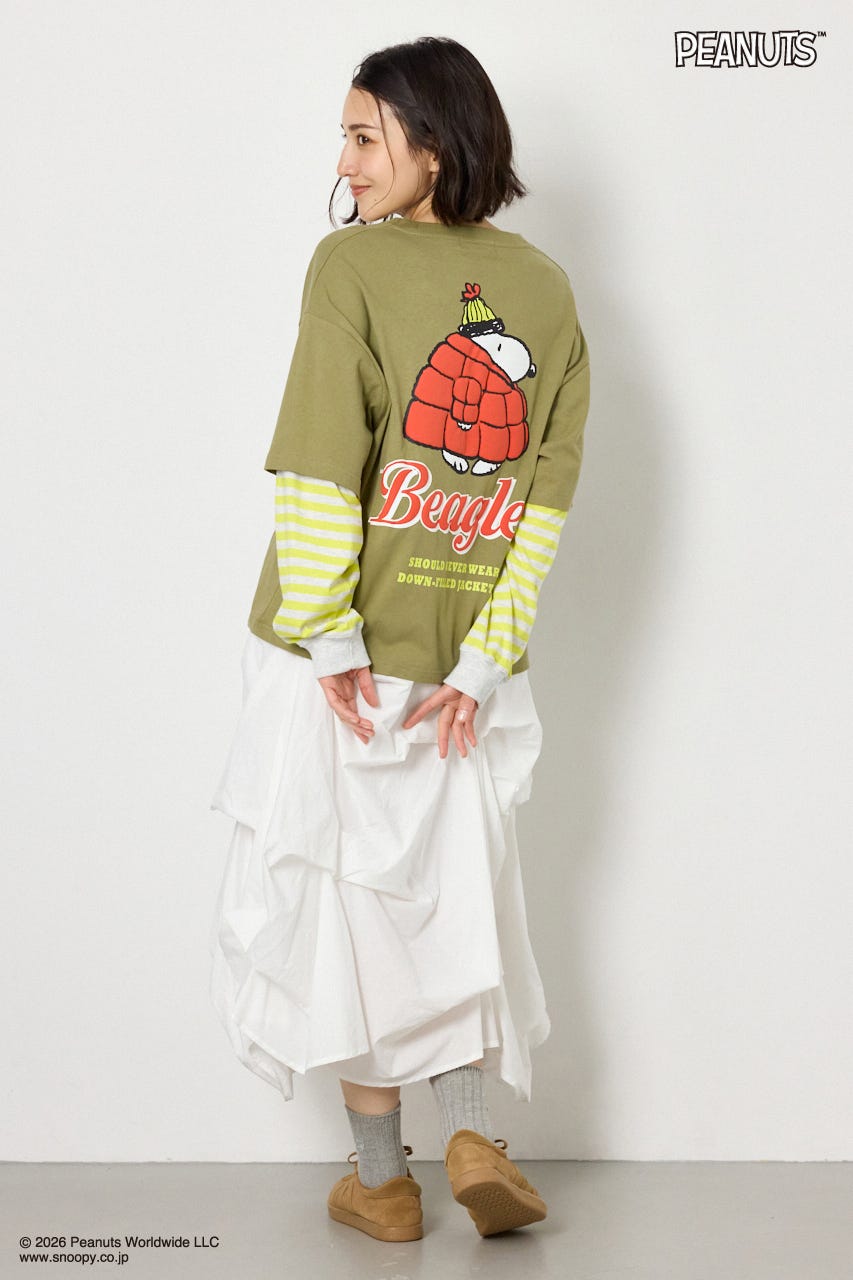 【UNISEX】(PEANUTS)フェイクレイヤードロングTシャツ KHA L