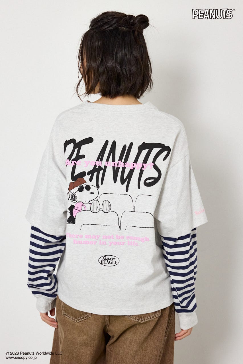 【UNISEX】(PEANUTS)フェイクレイヤードロングTシャツ L/T.GRY M