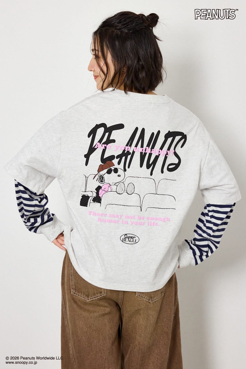 【UNISEX】(PEANUTS)フェイクレイヤードロングTシャツ L/T.GRY M