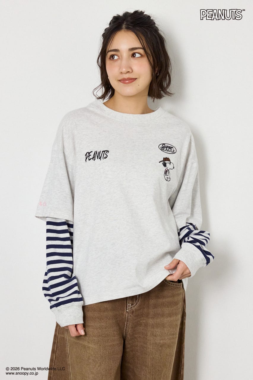 【UNISEX】(PEANUTS)フェイクレイヤードロングTシャツ L/T.GRY M
