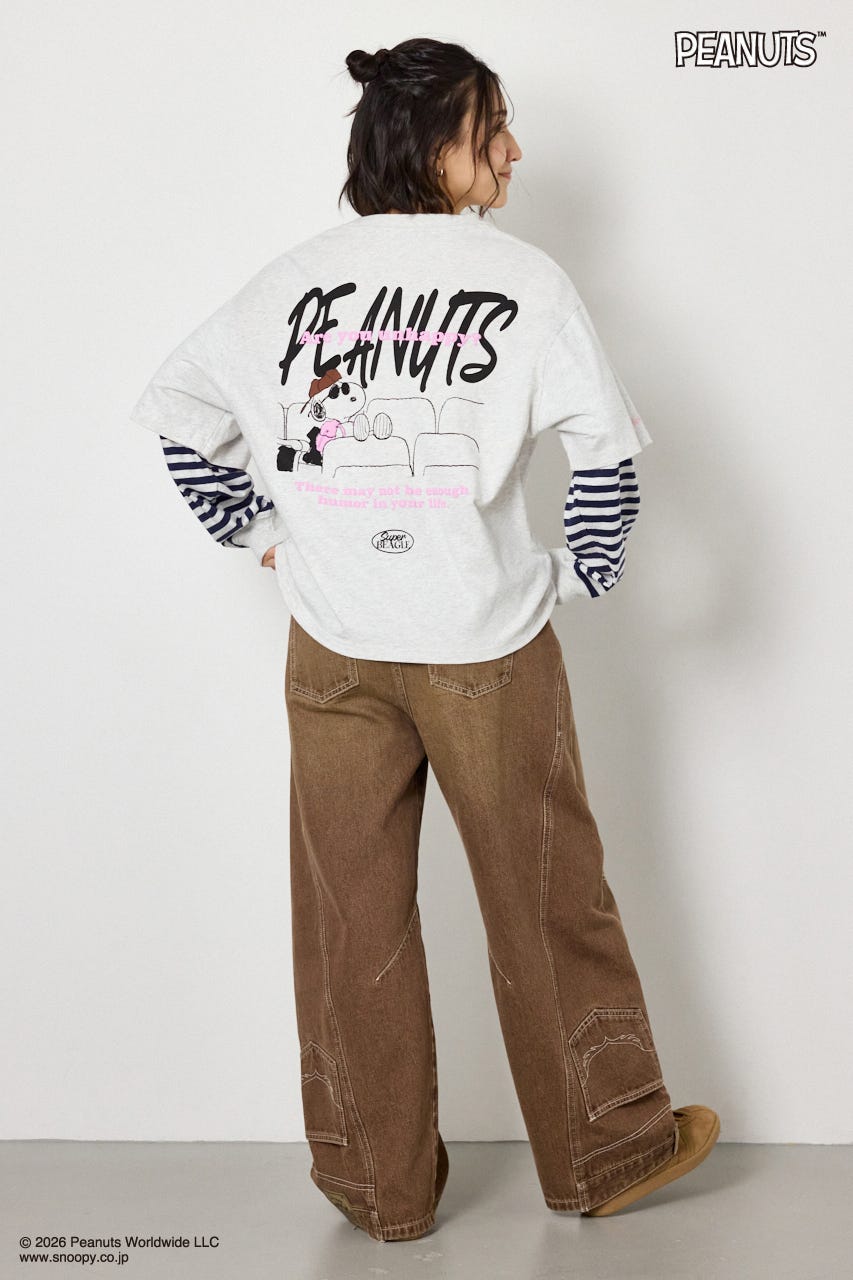 【UNISEX】(PEANUTS)フェイクレイヤードロングTシャツ L/T.GRY M