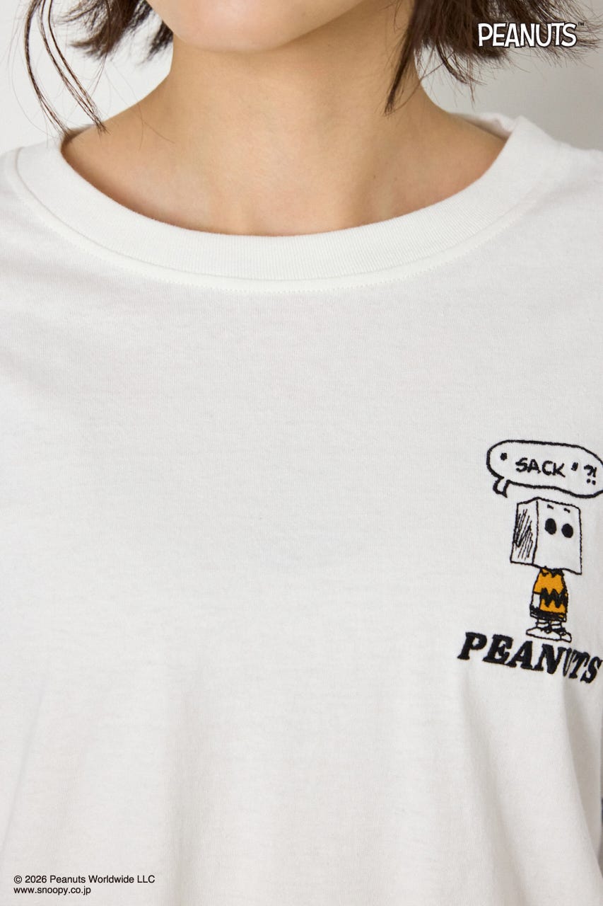 【UNISEX】(PEANUTS)フェイクレイヤードロングTシャツ O/WHT L