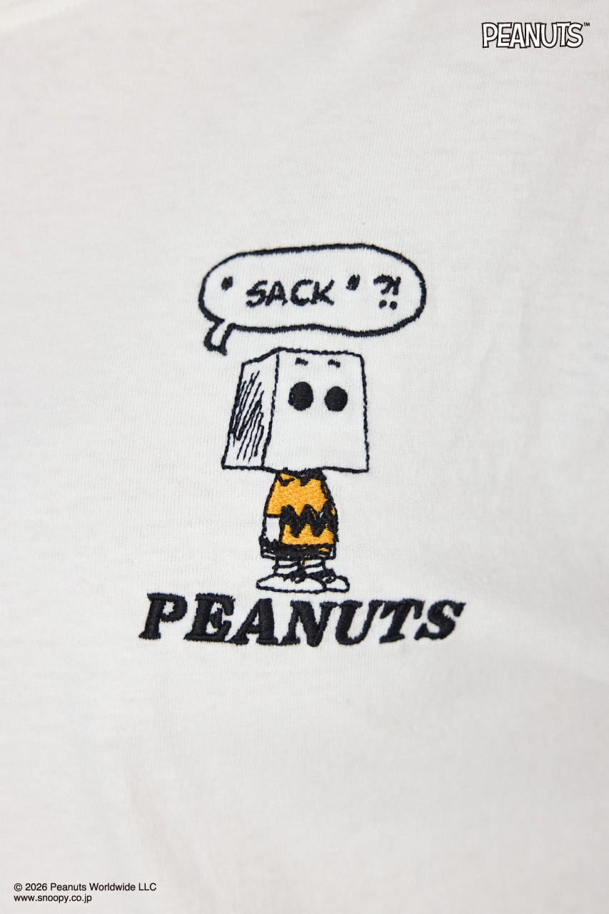 【UNISEX】(PEANUTS)フェイクレイヤードロングTシャツ O/WHT L