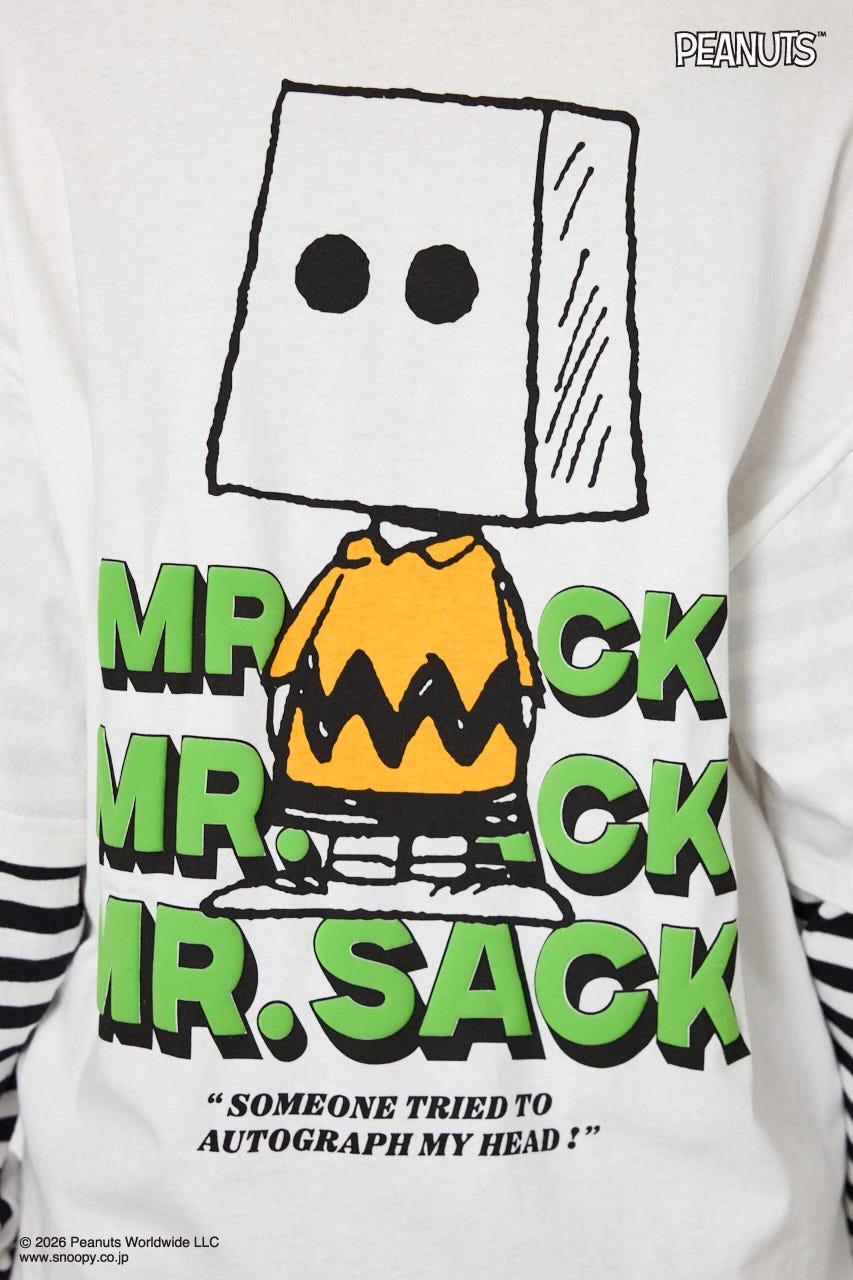 【UNISEX】(PEANUTS)フェイクレイヤードロングTシャツ O/WHT L