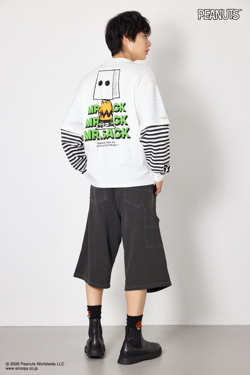 【UNISEX】(PEANUTS)フェイクレイヤードロングTシャツ O/WHT L
