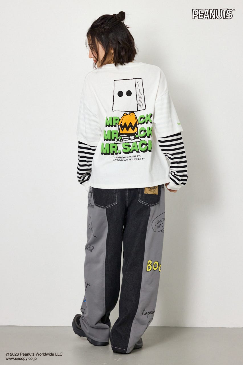 【UNISEX】(PEANUTS)フェイクレイヤードロングTシャツ O/WHT L