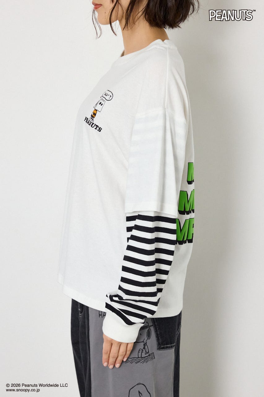 【UNISEX】(PEANUTS)フェイクレイヤードロングTシャツ O/WHT L