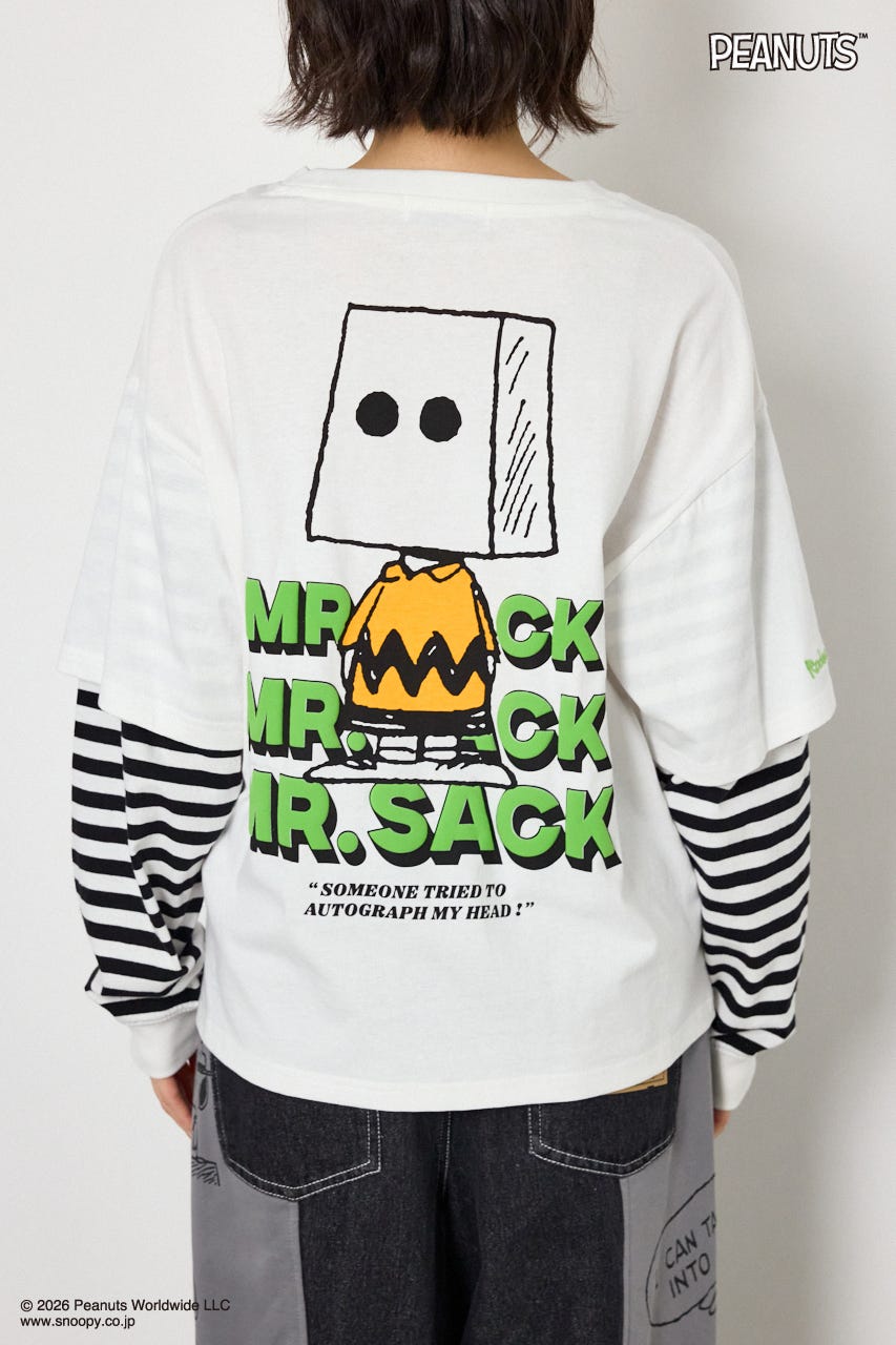 【UNISEX】(PEANUTS)フェイクレイヤードロングTシャツ O/WHT L