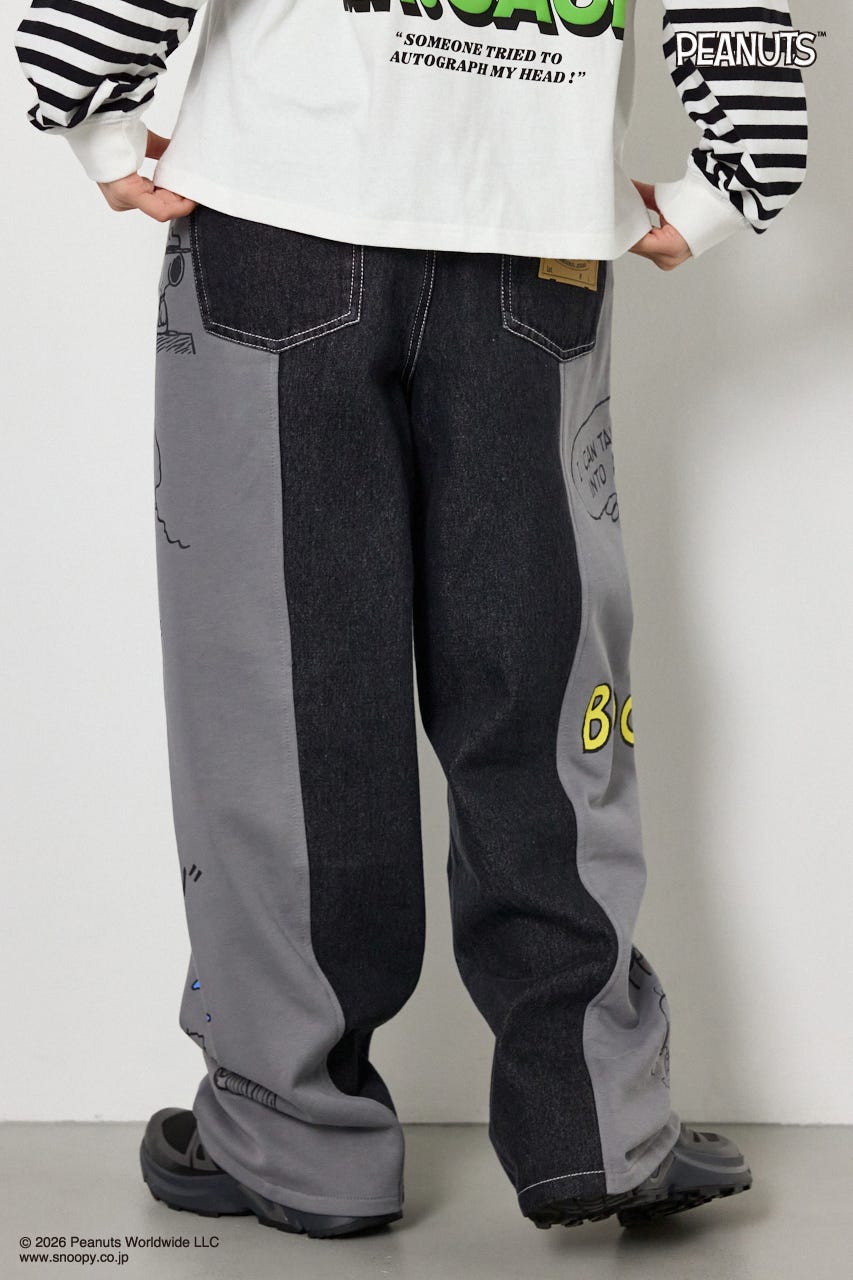 【UNISEX】(PEANUTS)スウェットドッキング リメイクデニム 柄BLK L