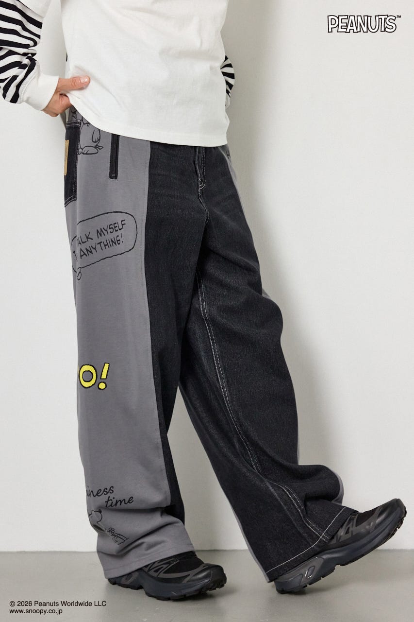 【UNISEX】(PEANUTS)スウェットドッキング リメイクデニム 柄BLK L