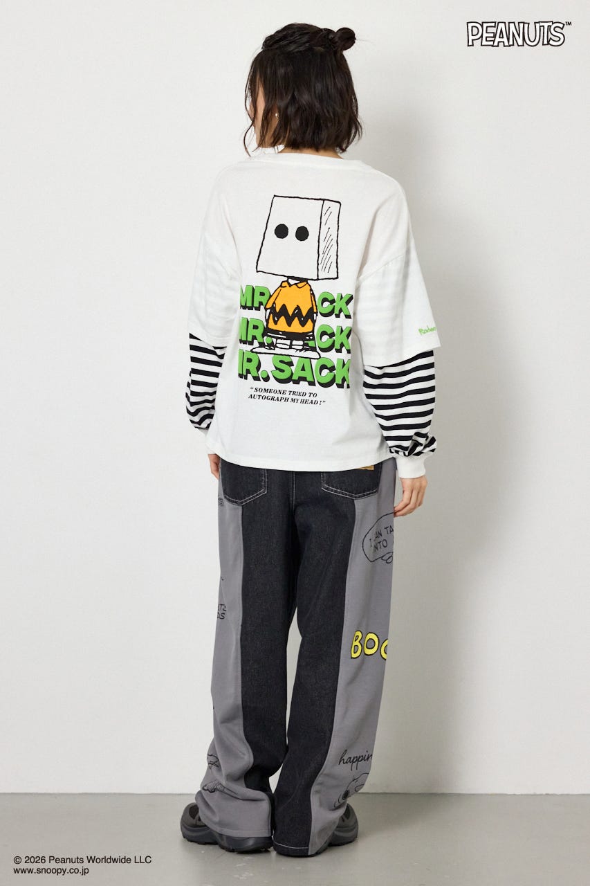 【UNISEX】(PEANUTS)スウェットドッキング リメイクデニム 柄BLK L