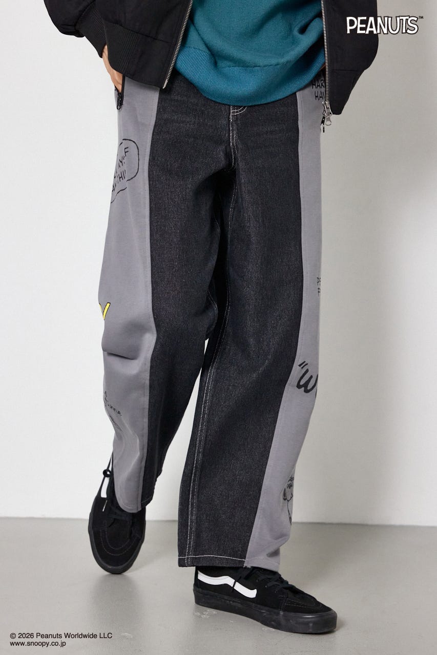 【UNISEX】(PEANUTS)スウェットドッキング リメイクデニム 柄BLK L