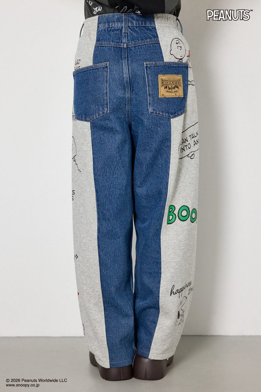 【UNISEX】(PEANUTS)スウェットドッキング リメイクデニム 柄BLU M