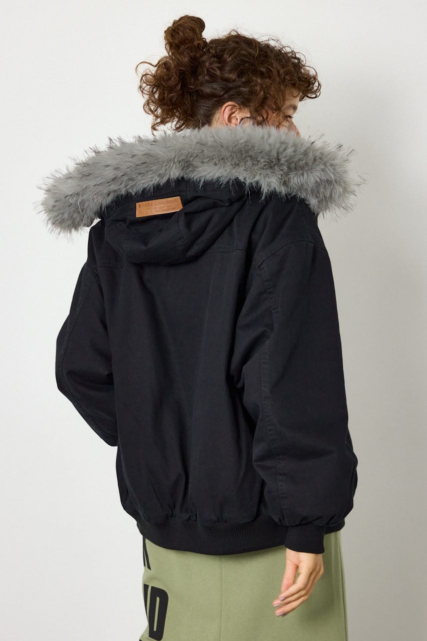 【UNISEX】FUR HOODED ワークジャケット BLK L