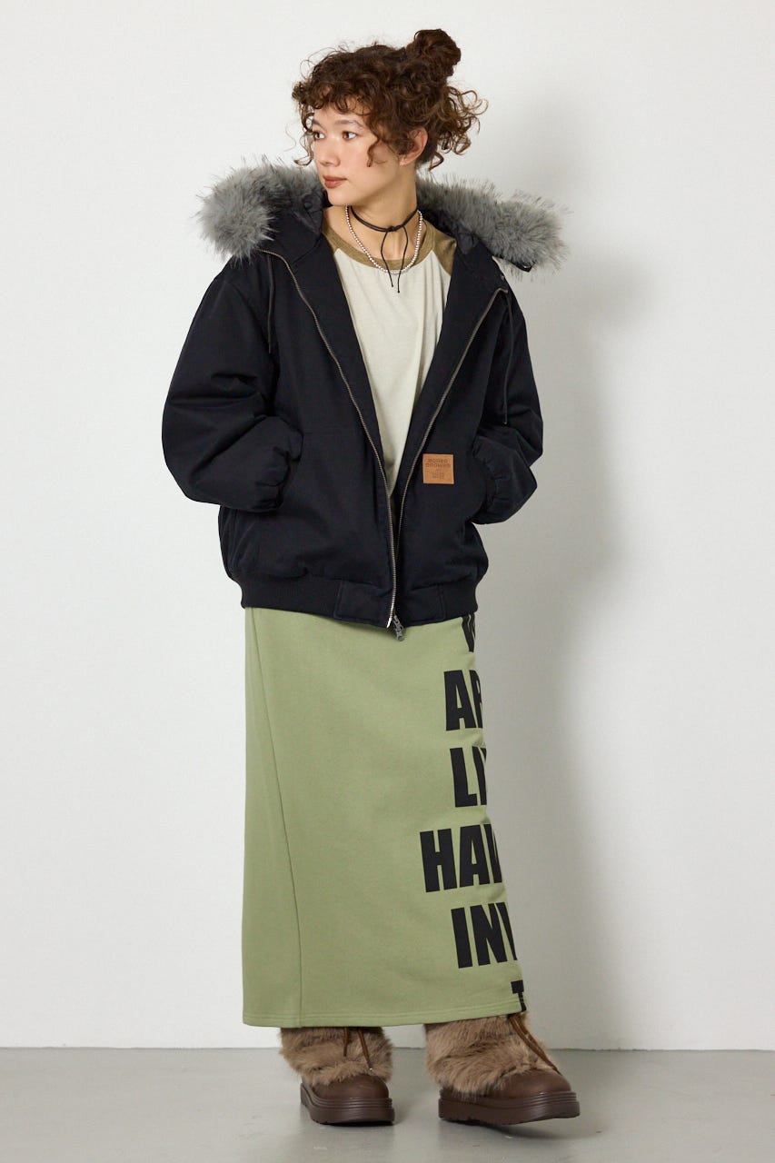 【UNISEX】FUR HOODED ワークジャケット BLK L