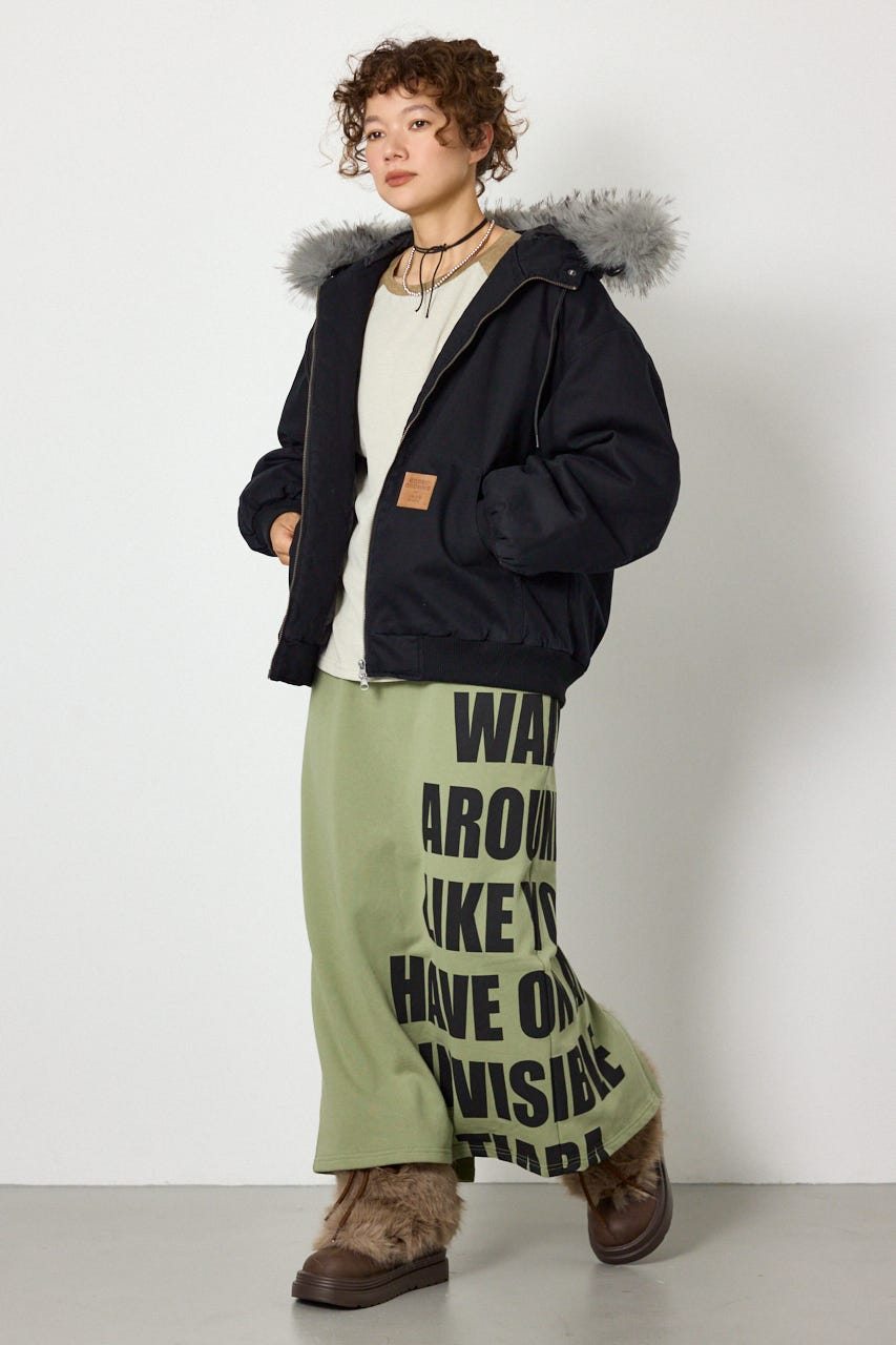 【UNISEX】FUR HOODED ワークジャケット BLK L