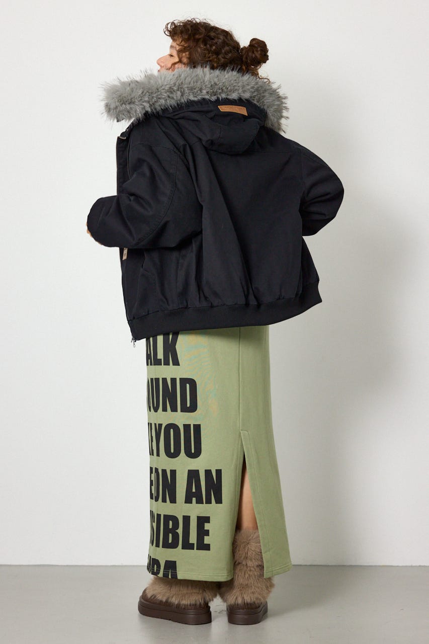 【UNISEX】FUR HOODED ワークジャケット BLK L