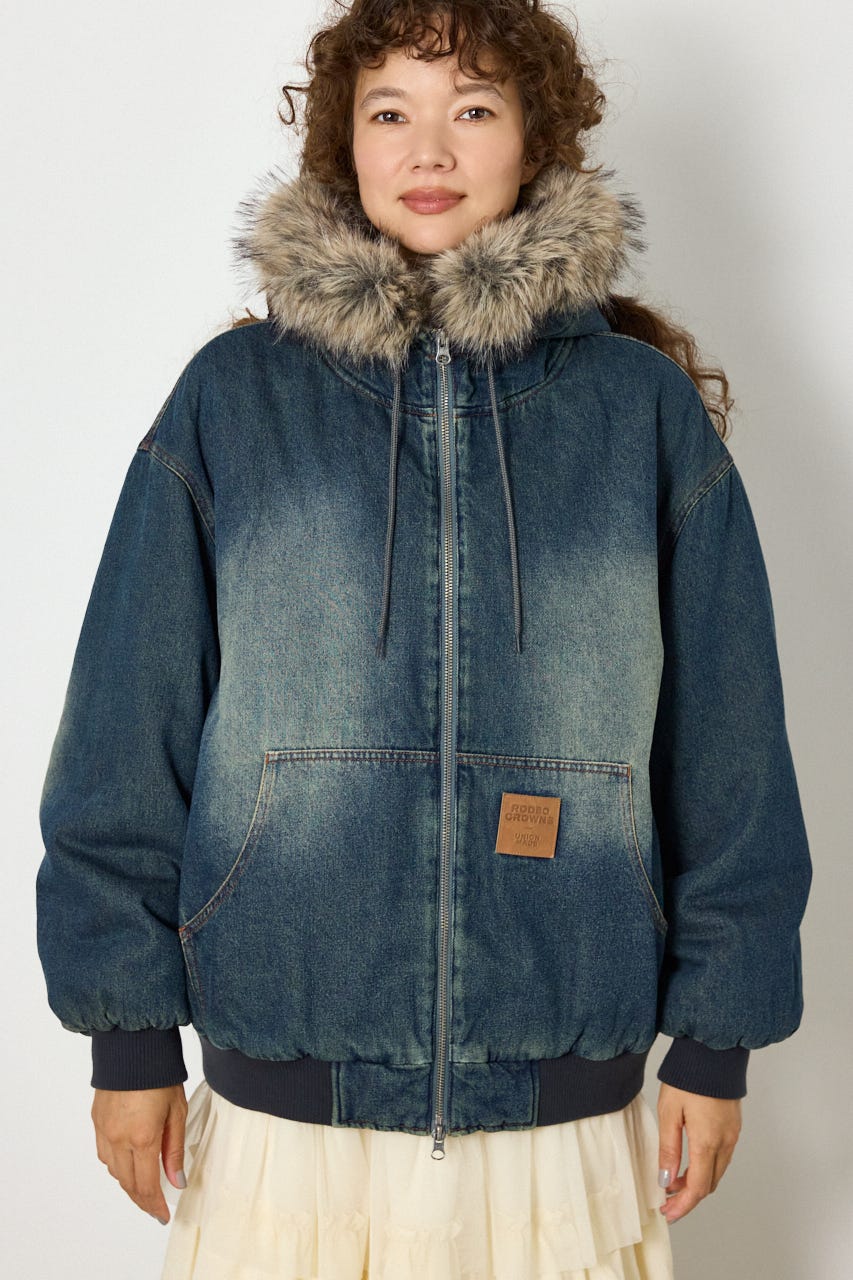 【UNISEX】FUR HOODED ワークジャケット BLU L