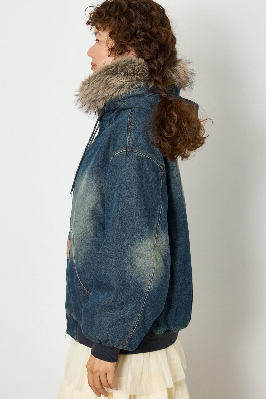 【UNISEX】FUR HOODED ワークジャケット BLU L