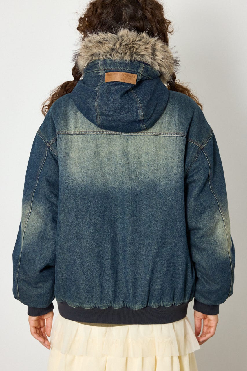 【UNISEX】FUR HOODED ワークジャケット BLU L