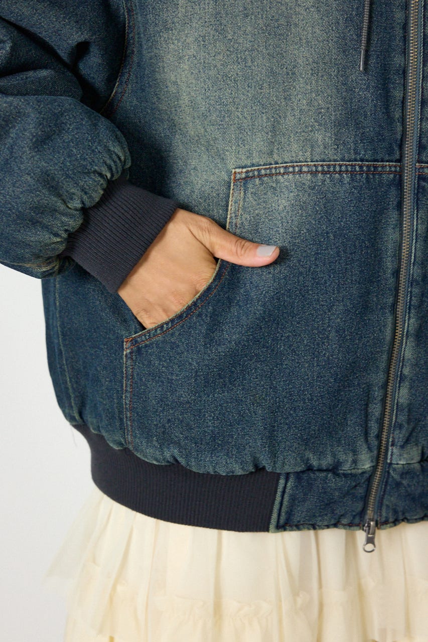 【UNISEX】FUR HOODED ワークジャケット BLU L