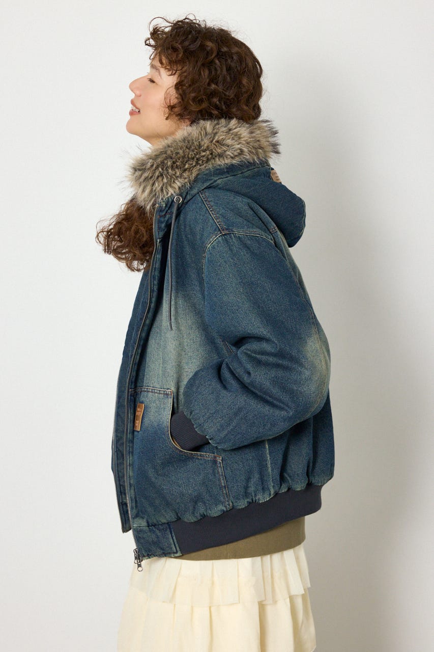 【UNISEX】FUR HOODED ワークジャケット BLU L
