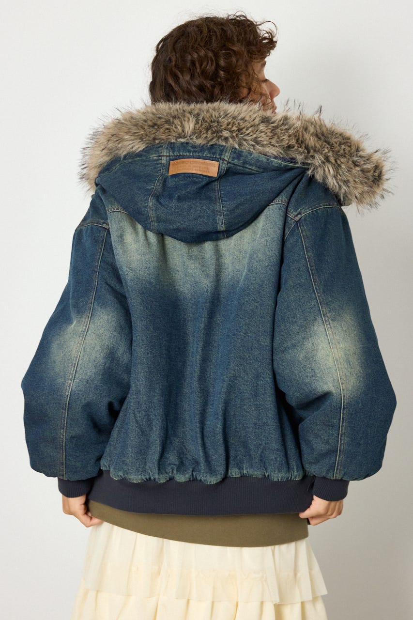 【UNISEX】FUR HOODED ワークジャケット BLU L