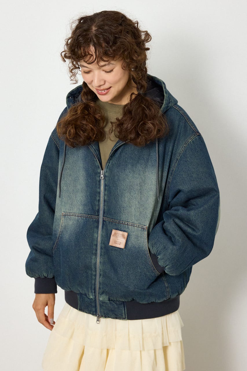【UNISEX】FUR HOODED ワークジャケット BLU L