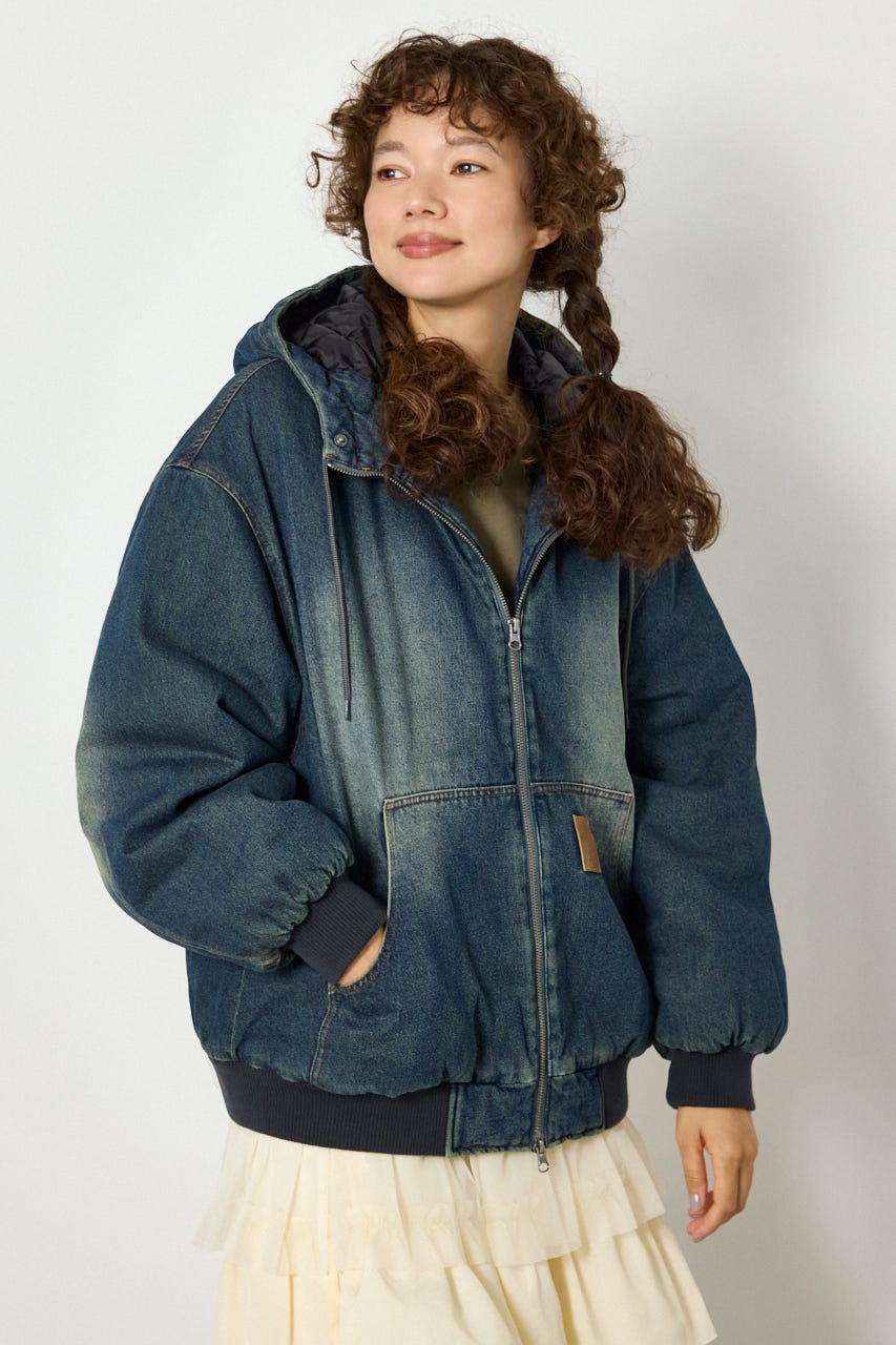 【UNISEX】FUR HOODED ワークジャケット BLU L