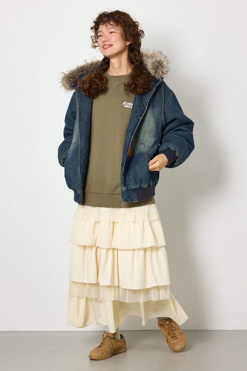 【UNISEX】FUR HOODED ワークジャケット BLU L