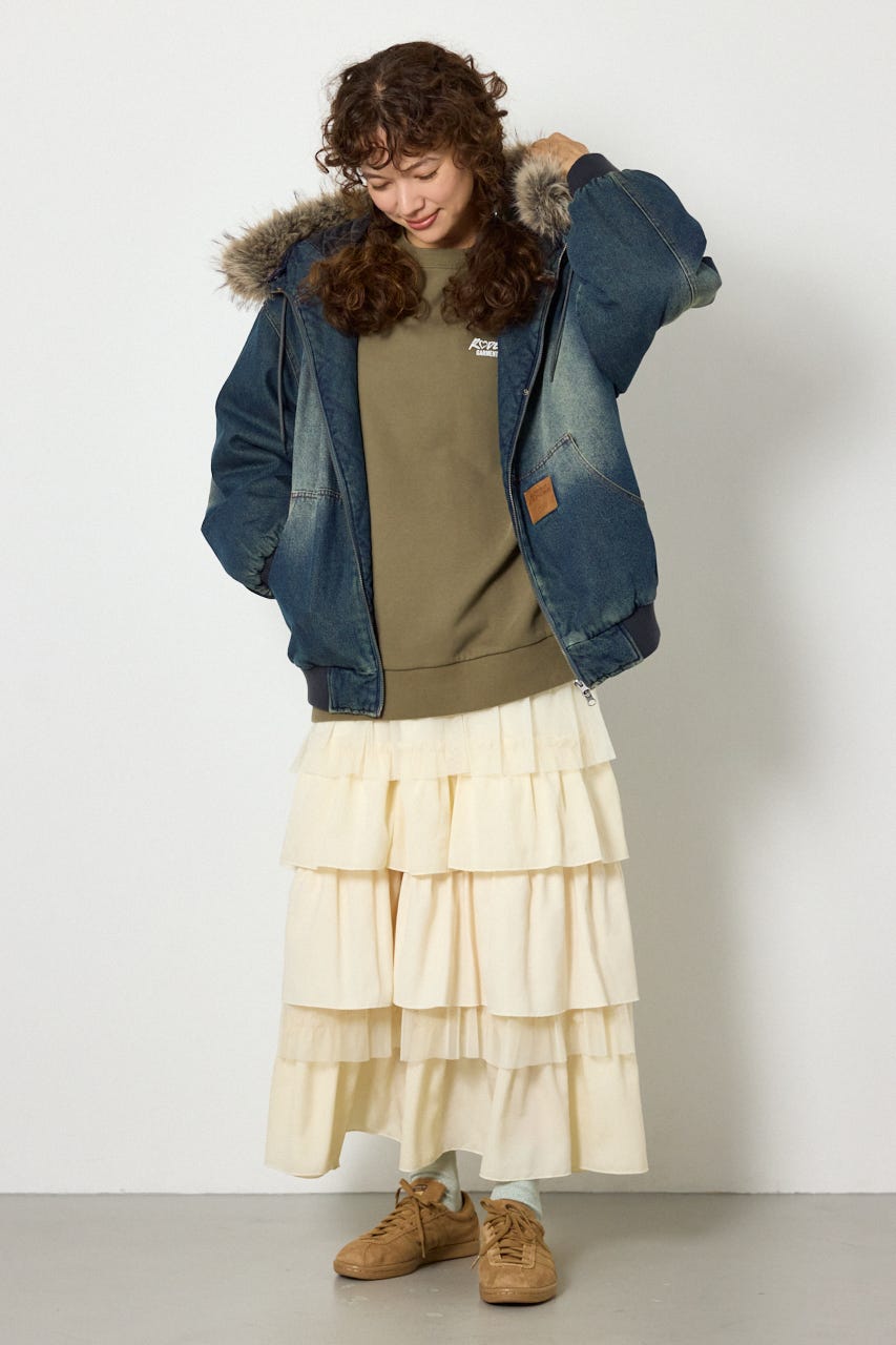 【UNISEX】FUR HOODED ワークジャケット BLU L
