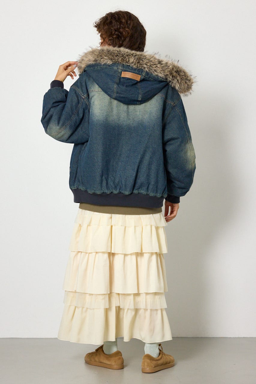【UNISEX】FUR HOODED ワークジャケット BLU L