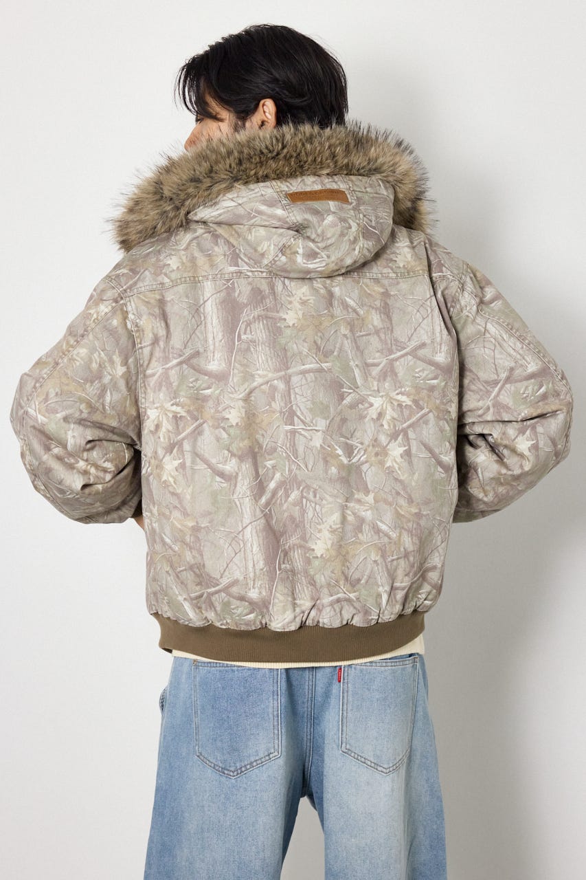 【UNISEX】FUR HOODED ワークジャケット 柄BEG L