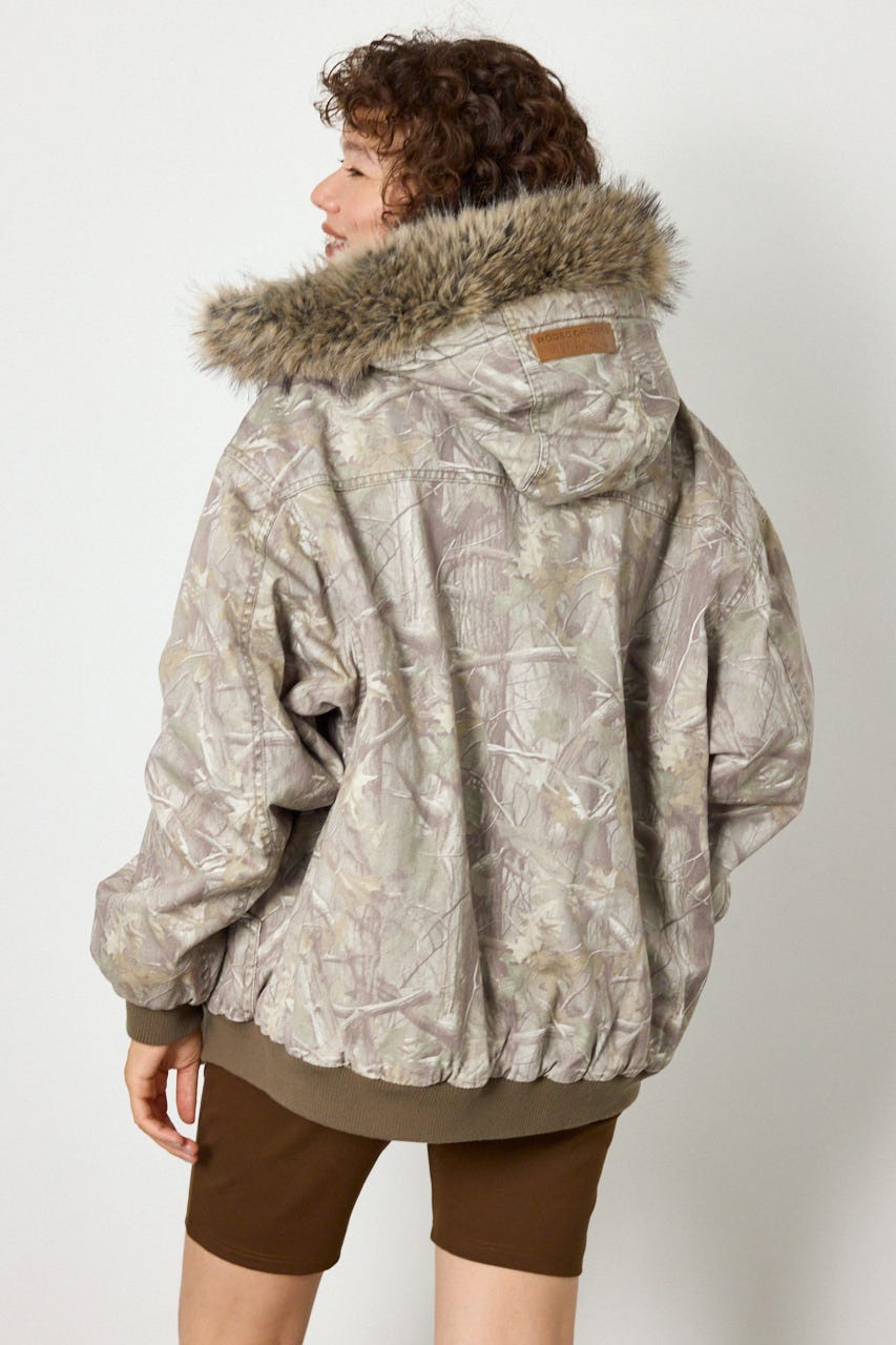 【UNISEX】FUR HOODED ワークジャケット 柄BEG L