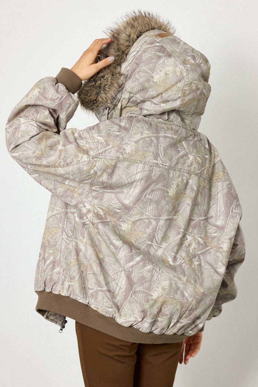 【UNISEX】FUR HOODED ワークジャケット 柄BEG L