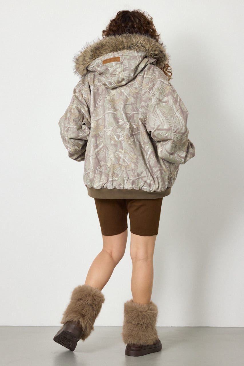 【UNISEX】FUR HOODED ワークジャケット 柄BEG L