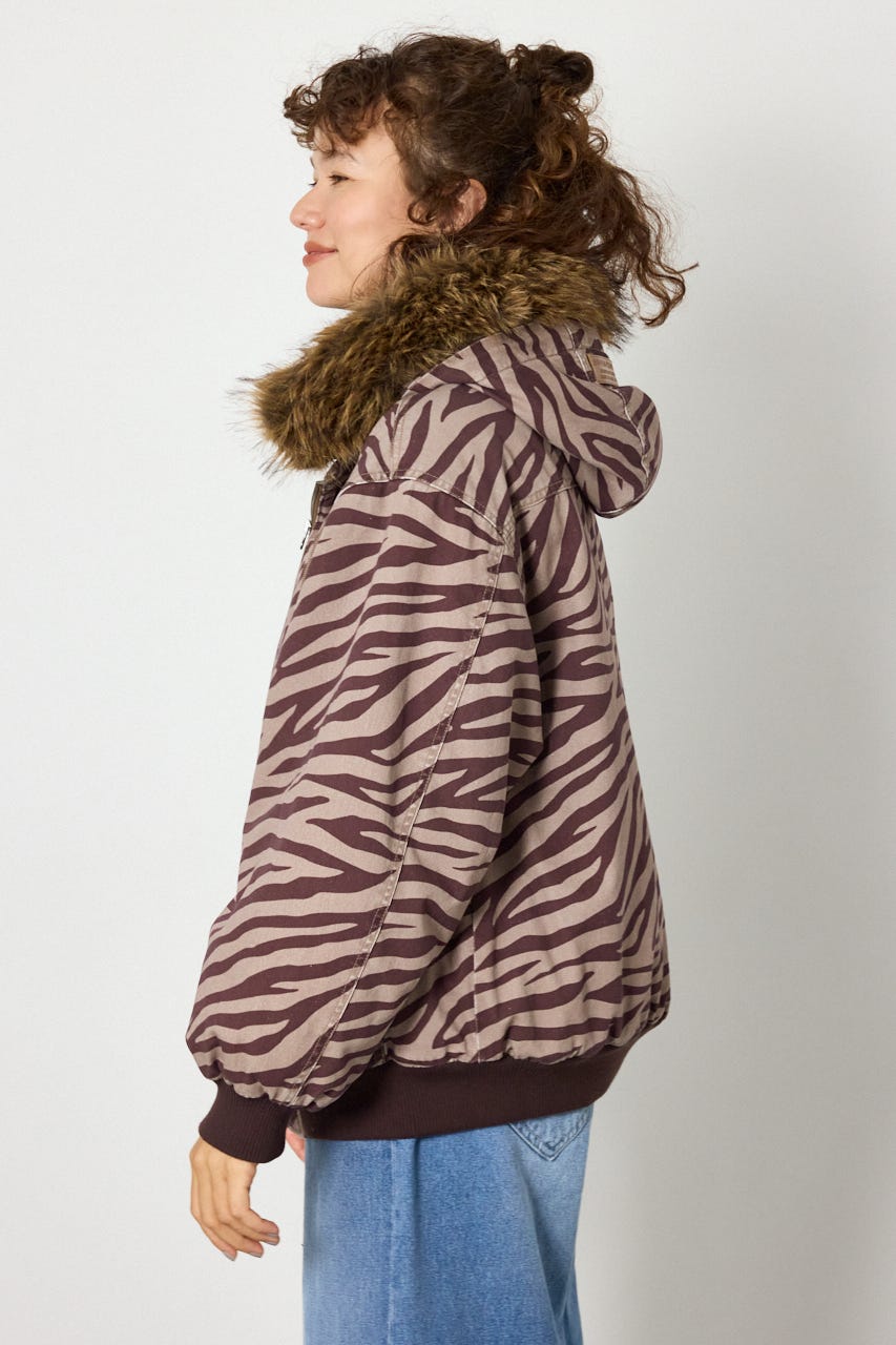 【UNISEX】FUR HOODED ワークジャケット 柄BRN L