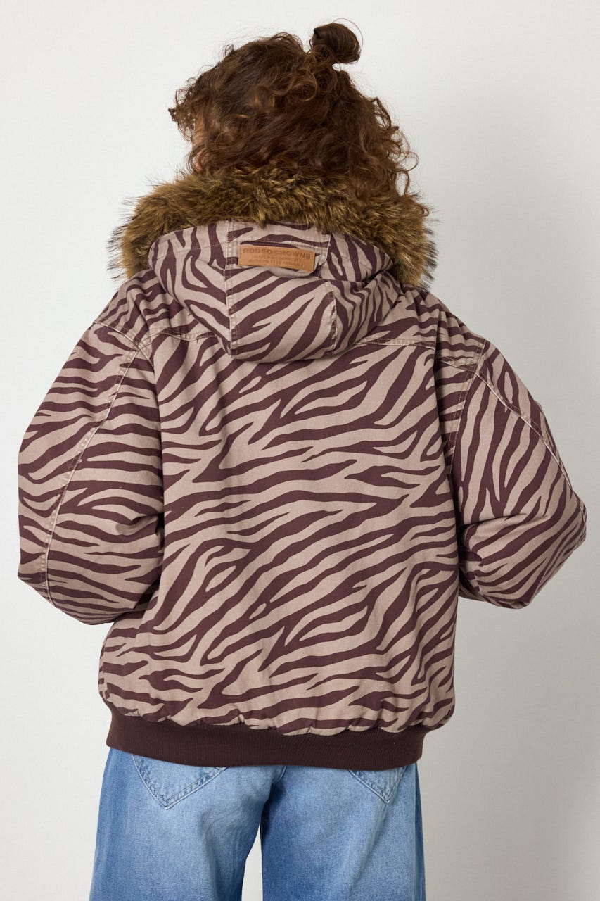 【UNISEX】FUR HOODED ワークジャケット 柄BRN L